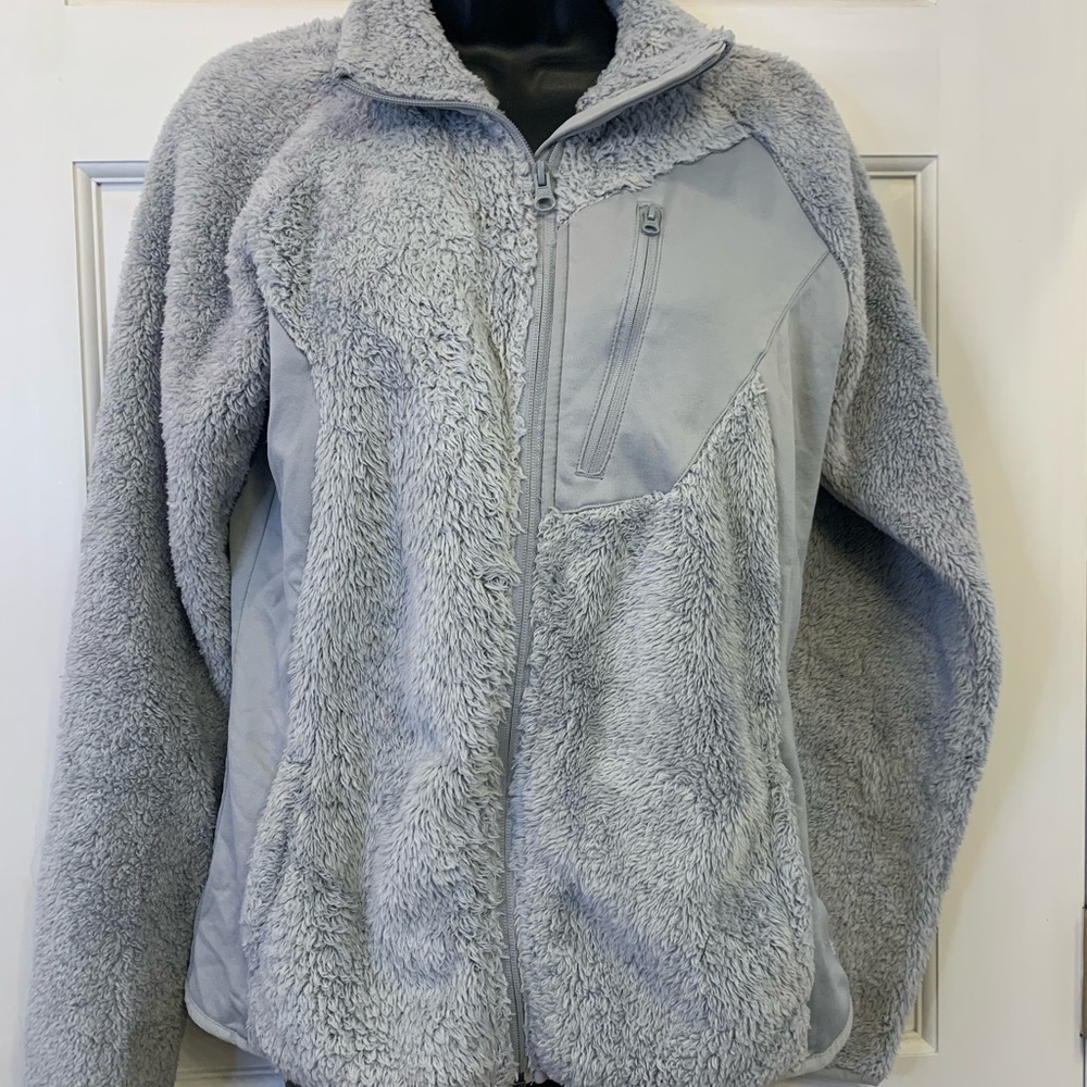 Columbia grey fuzzy zip up fleece sweater